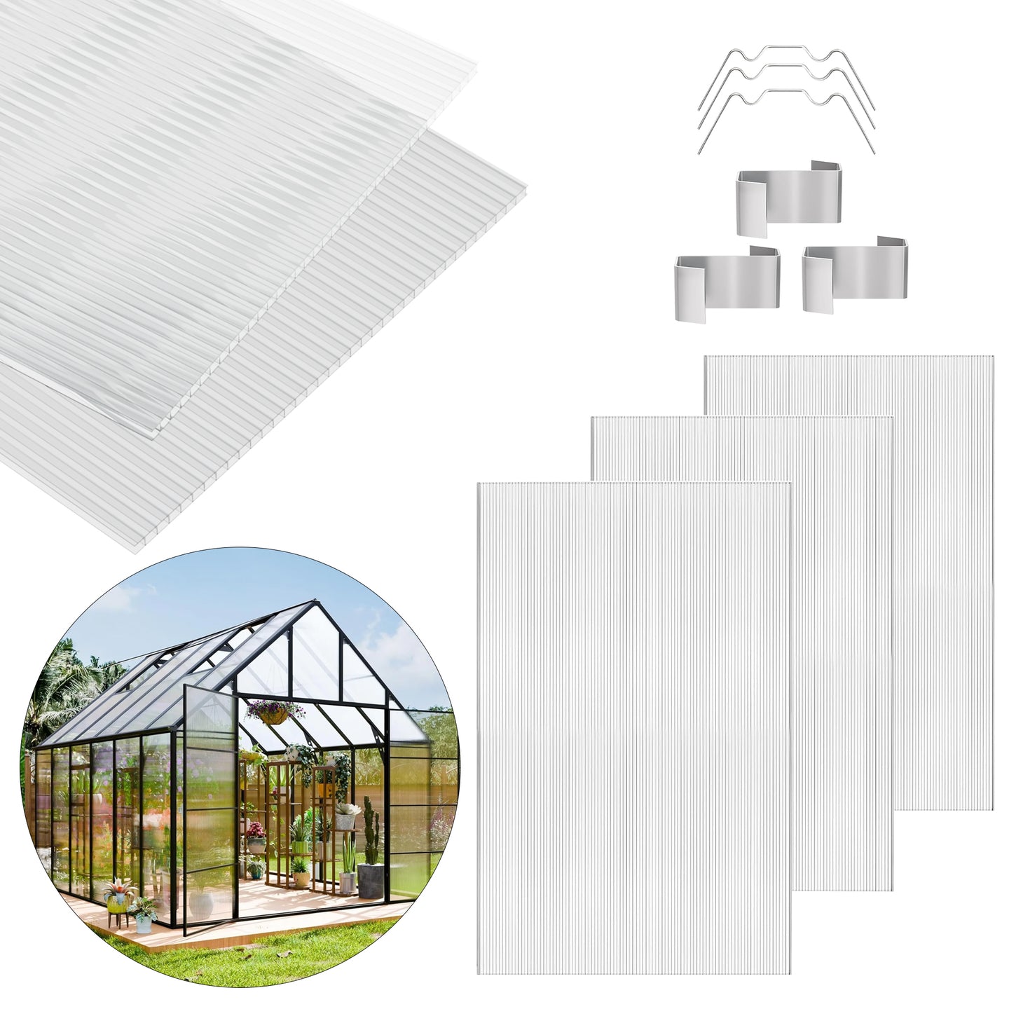 Dawning Home 2FTx4FT Polycarbonate Greenhouse Panels – Clear Twin Wall UV Protected Roof for Greenhouses & Outdoor Use