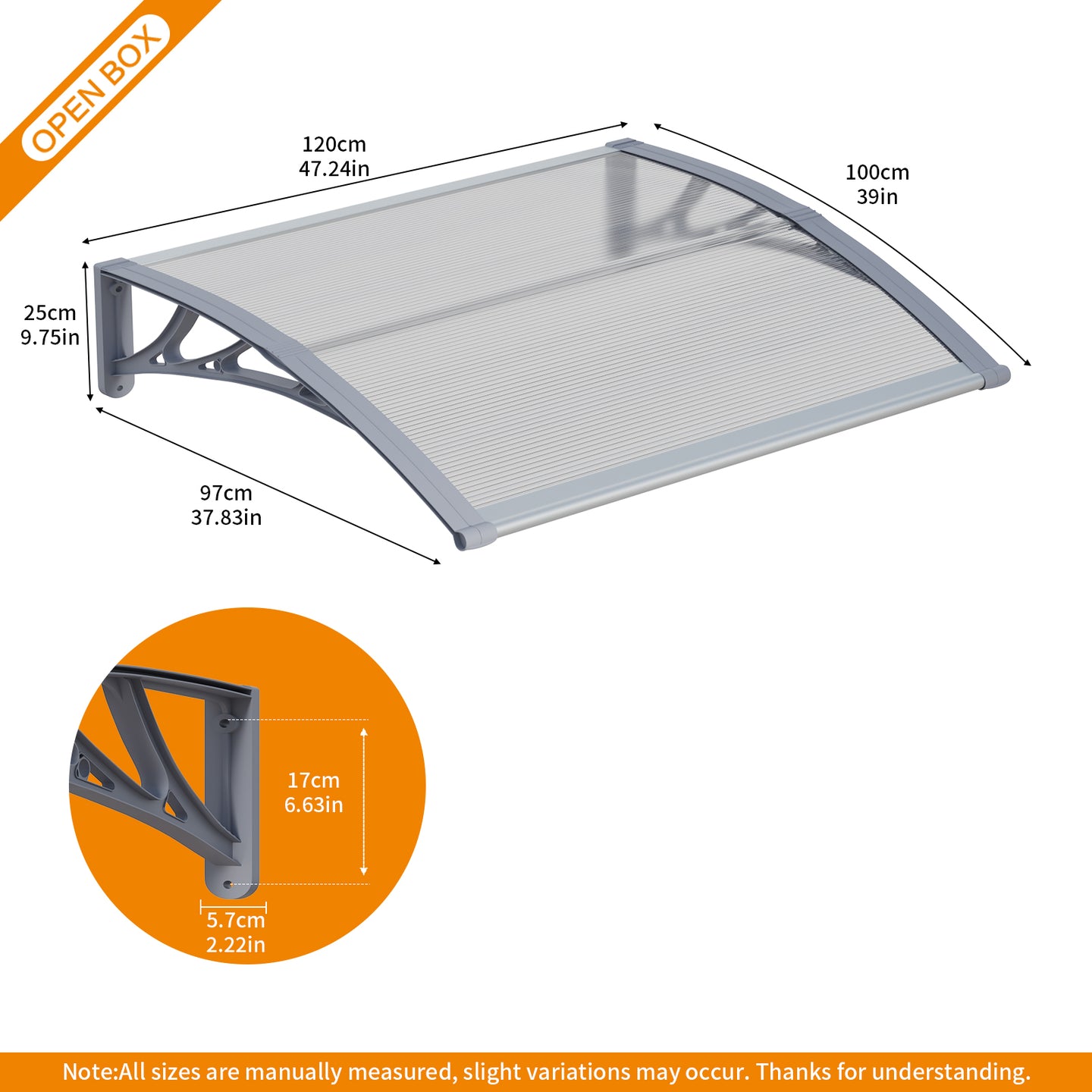 GUANSU-CN Toldo para porta de janela, toldo para porta de entrada de policarbonato UPF 50+, toldo para janela externa, toldo para porta da frente, folha oca