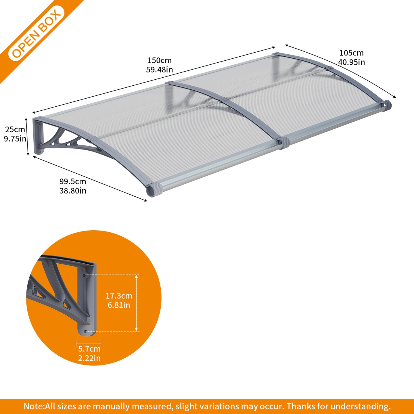 GUANSU-CN Grande Pia de Drenagem Janela Toldo Porta Canopy Painel de Policarbonato Janela Externa Toldo Exterior, Porta da Frente Saliência Toldo