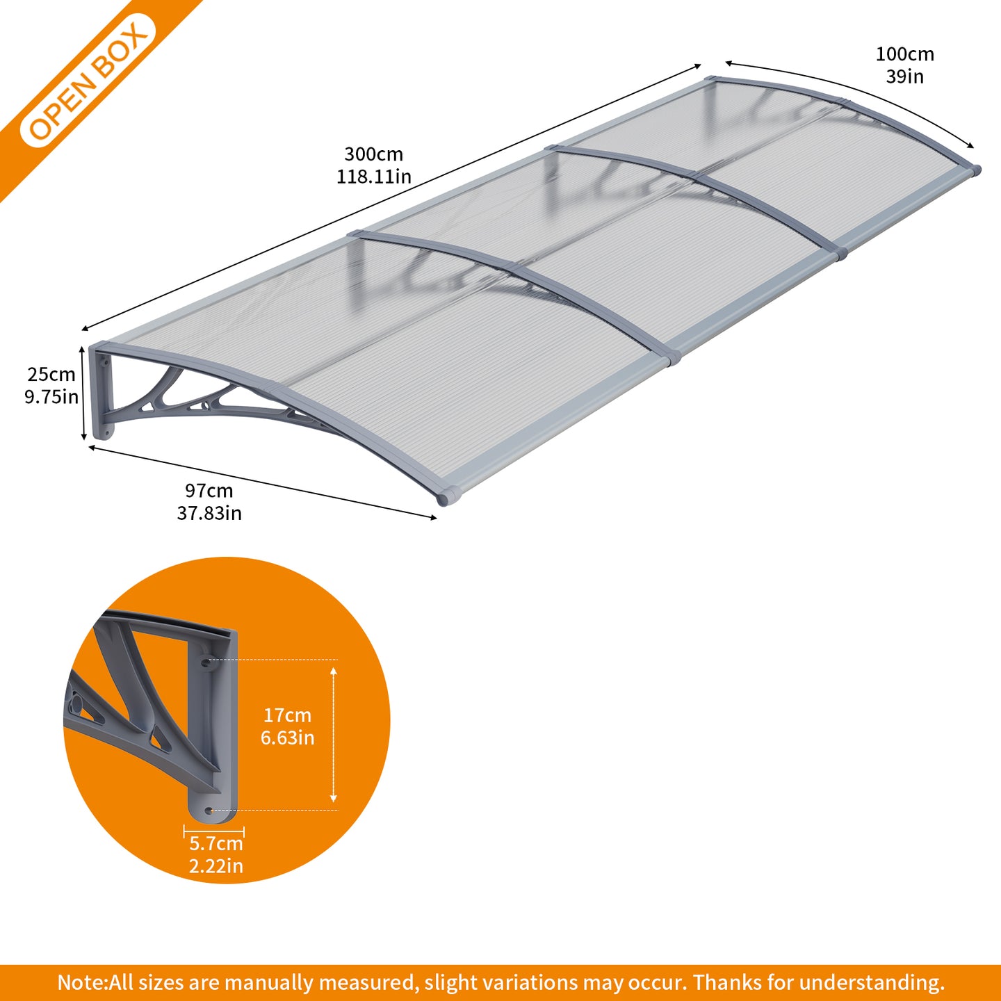 GUANSU-CN Toldo para porta de janela, toldo para porta de entrada de policarbonato UPF 50+, toldo para janela externa, toldo para porta da frente, folha oca