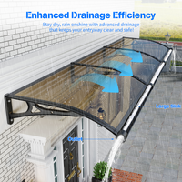 Dawninghome Aluminum Alloy Awning Solid Polycarbonate Sheet with Large Drainage Sink Canopy for Window Door Outdoor Snow Cover Overhang Awnings MS06