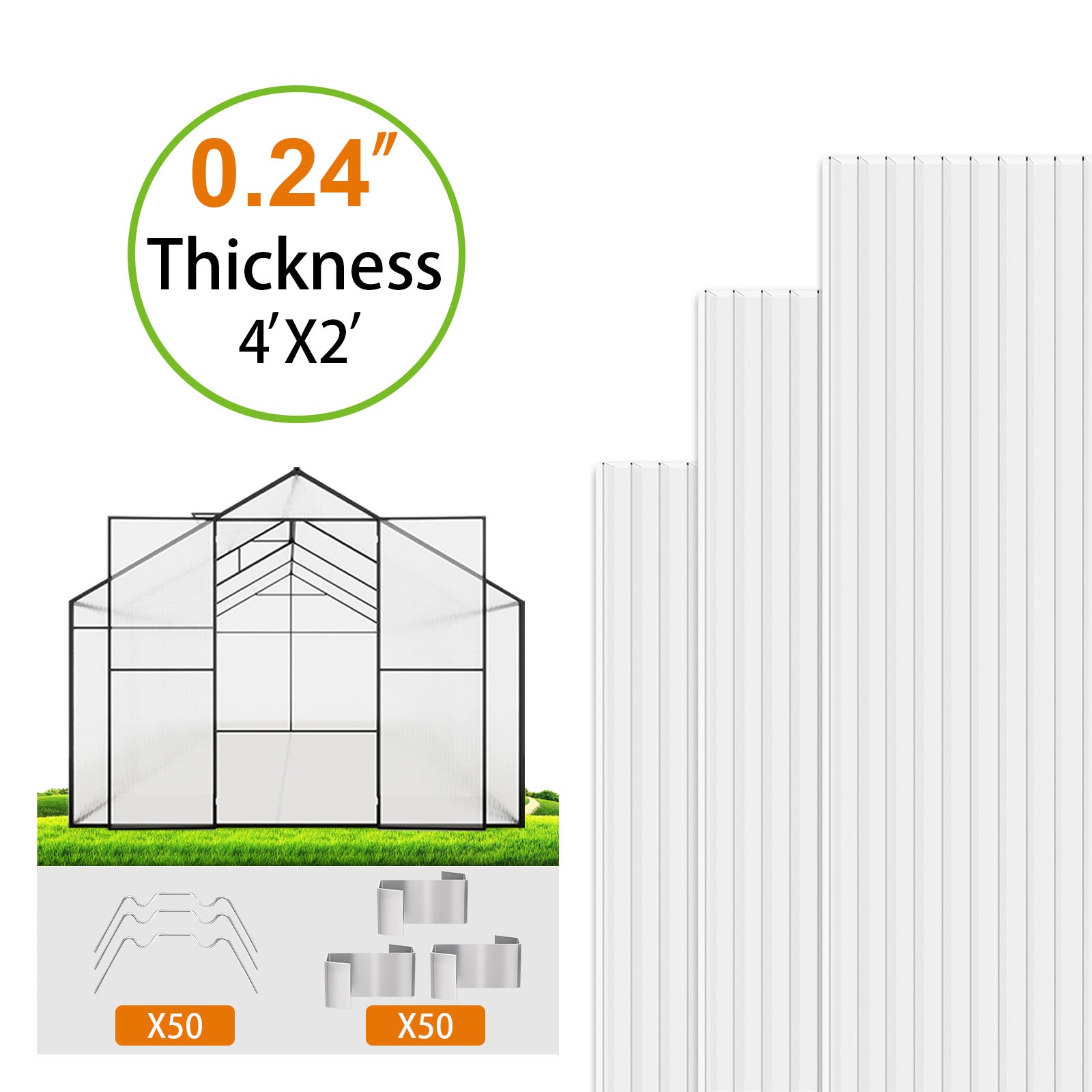 Dawning Home 2'x4'x0.24' Polycarbonate Hollow Sheet – Clear UV Protected Panel for Greenhouses & Outdoor Use
