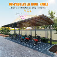Dawninghomm Carport DIY Heavy Duty Metal Canopy Multi-Use Shelter with Aluminum Arch-Roof Solid Polycarbonate Panel for Cars, Boats EV Chargers UV Rain Protection