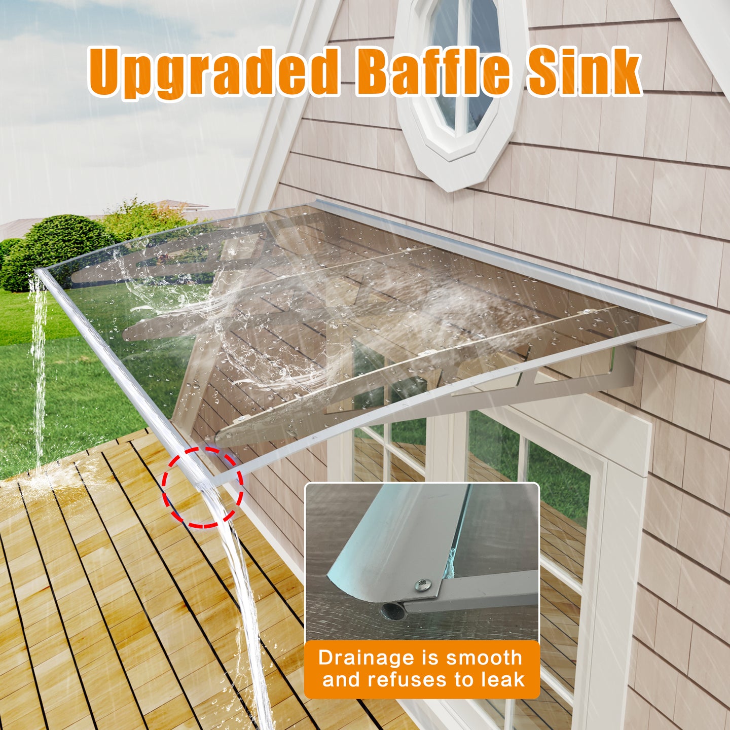 Dawninghome Metal Awnings Premium Quality Crystal Polycarbonate Door/Window Awnings Canopy Silver Brackets