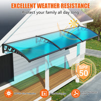 Dawninghome Polycarbonate Window Awning – DIY UV & Rain Shield for Porch and Entry(Black Bracket Blue Board)