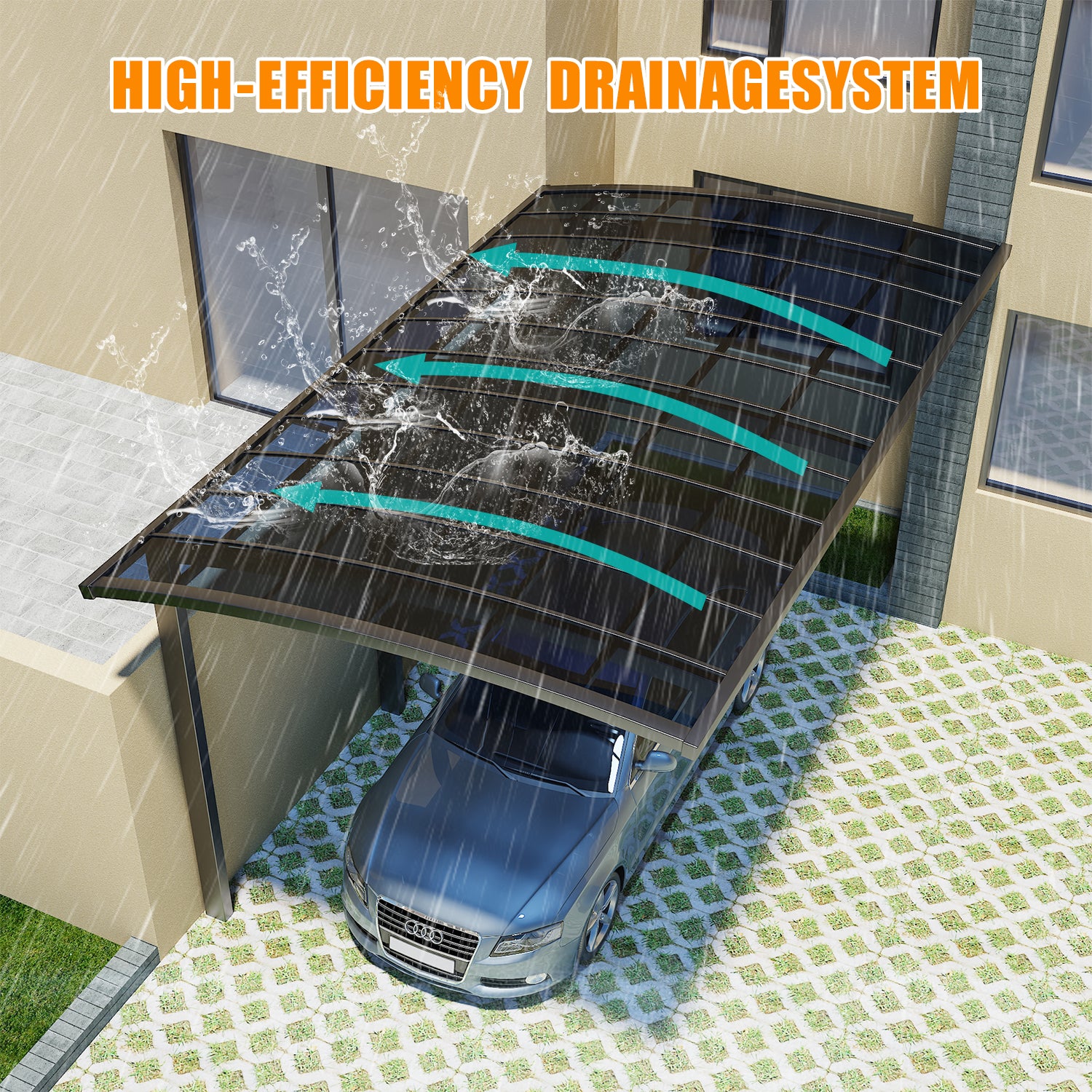 Dawninghomm Carport DIY Heavy Duty Metal Canopy Multi-Use Shelter with Aluminum Arch-Roof Solid Polycarbonate Panel for Cars, Boats EV Chargers UV Rain Protection