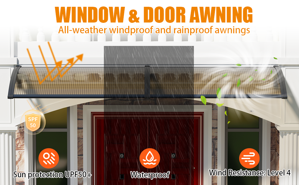 Window Awning Outdoor Door Canopy ABS Bracket Brown Polycarbonate Panel 48*60 IN