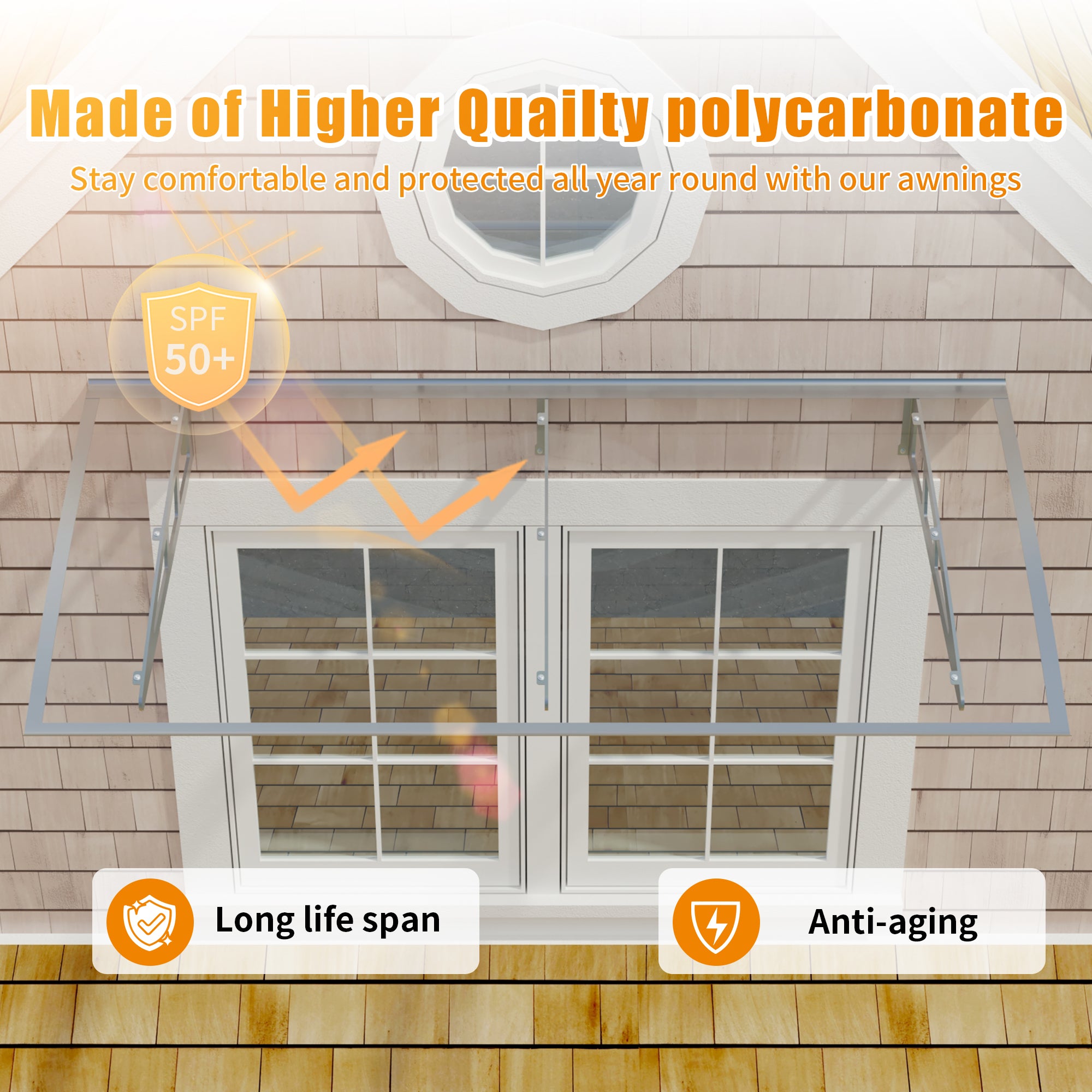 Toldos de metal GUANSU-CN Toldos de policarbonato de cristal de qualidade premium para portas/janelas Canopy Suportes prateados