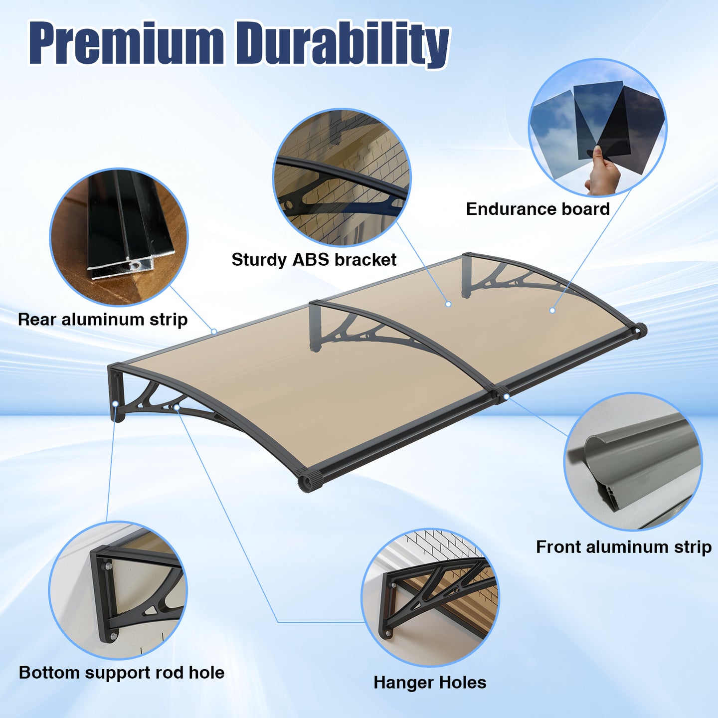 Dawning Home Large Sink Window Awning Door Canopy Polycarbonate Solid Panel with Plastic Bracket Patio Rain Snow Sun Shelter Cover MS05