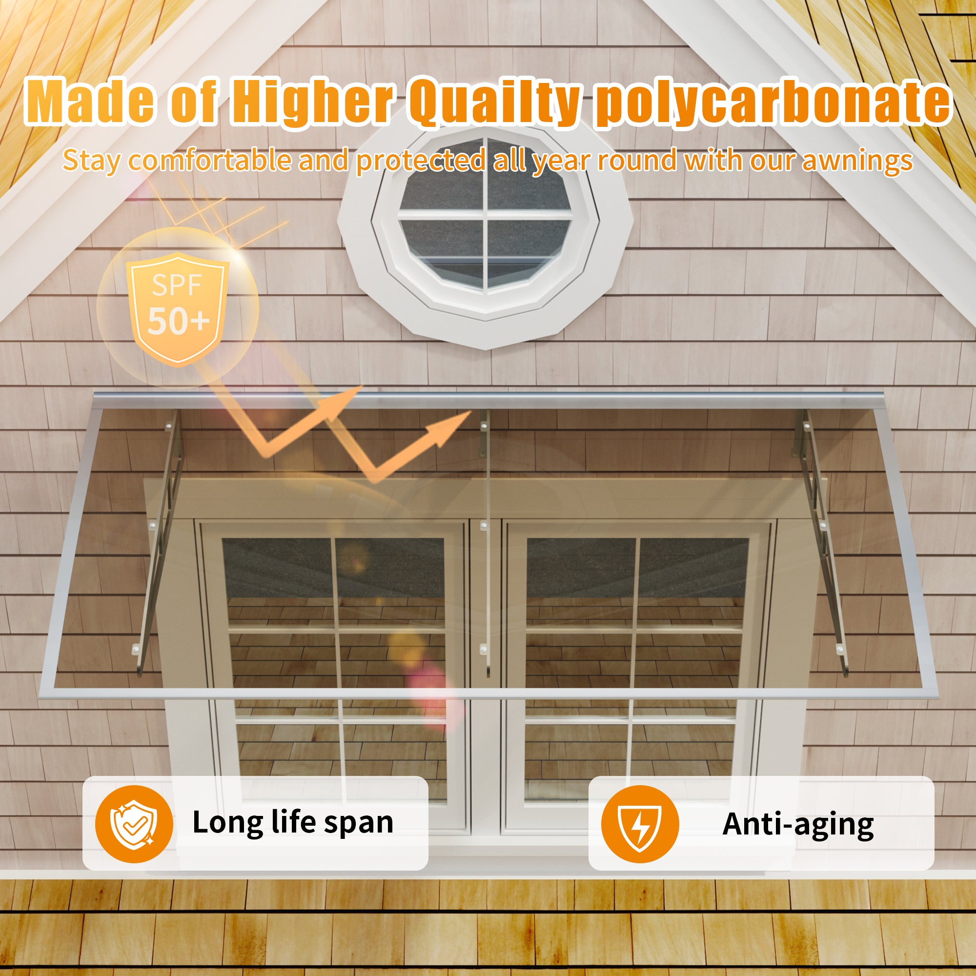 Toldos de metal GUANSU-CN Toldos de policarbonato de cristal de qualidade premium para portas/janelas Canopy Suportes prateados