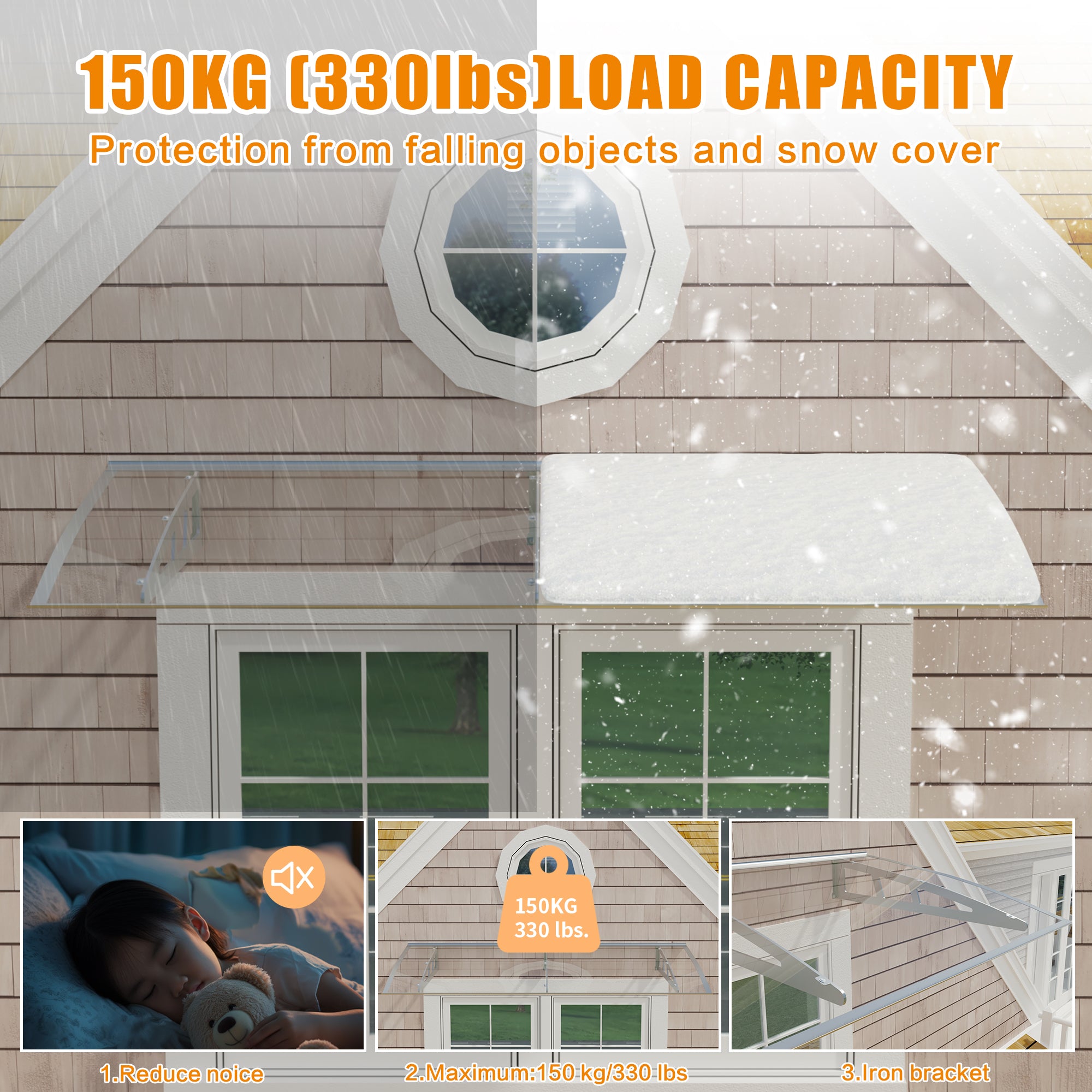 Toldos de metal GUANSU-CN Toldos de policarbonato de cristal de qualidade premium para portas/janelas Canopy Suportes prateados