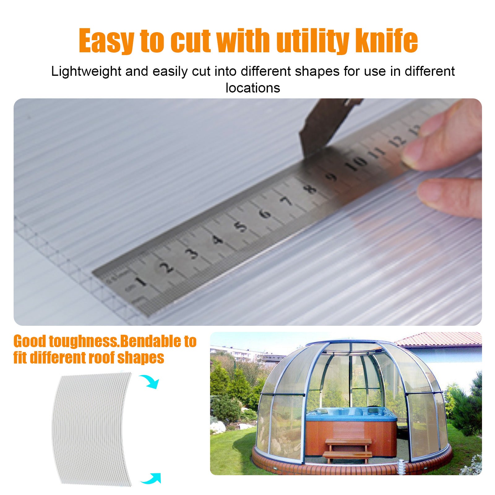 Panneau creux en polycarbonate à double paroi GUANSU-CN 2'x4'x0, 32" transparent protégé contre les UV