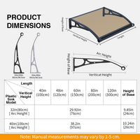 GUANSU-CN Vindusmarkise og dørtak med førsteklasses aluminiumsrenne - Vanntett polykarbonatdeksel med UV-beskyttelse 32X48IN(80X120CM)