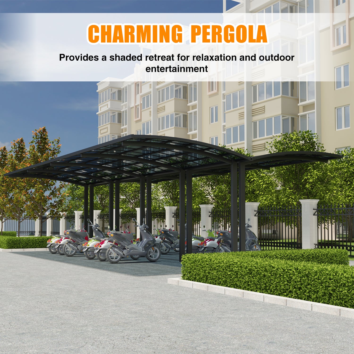 Dawninghomm Carport DIY Heavy Duty Metal Canopy Multi-Use Shelter with Aluminum Arch-Roof Solid Polycarbonate Panel for Cars, Boats EV Chargers UV Rain Protection