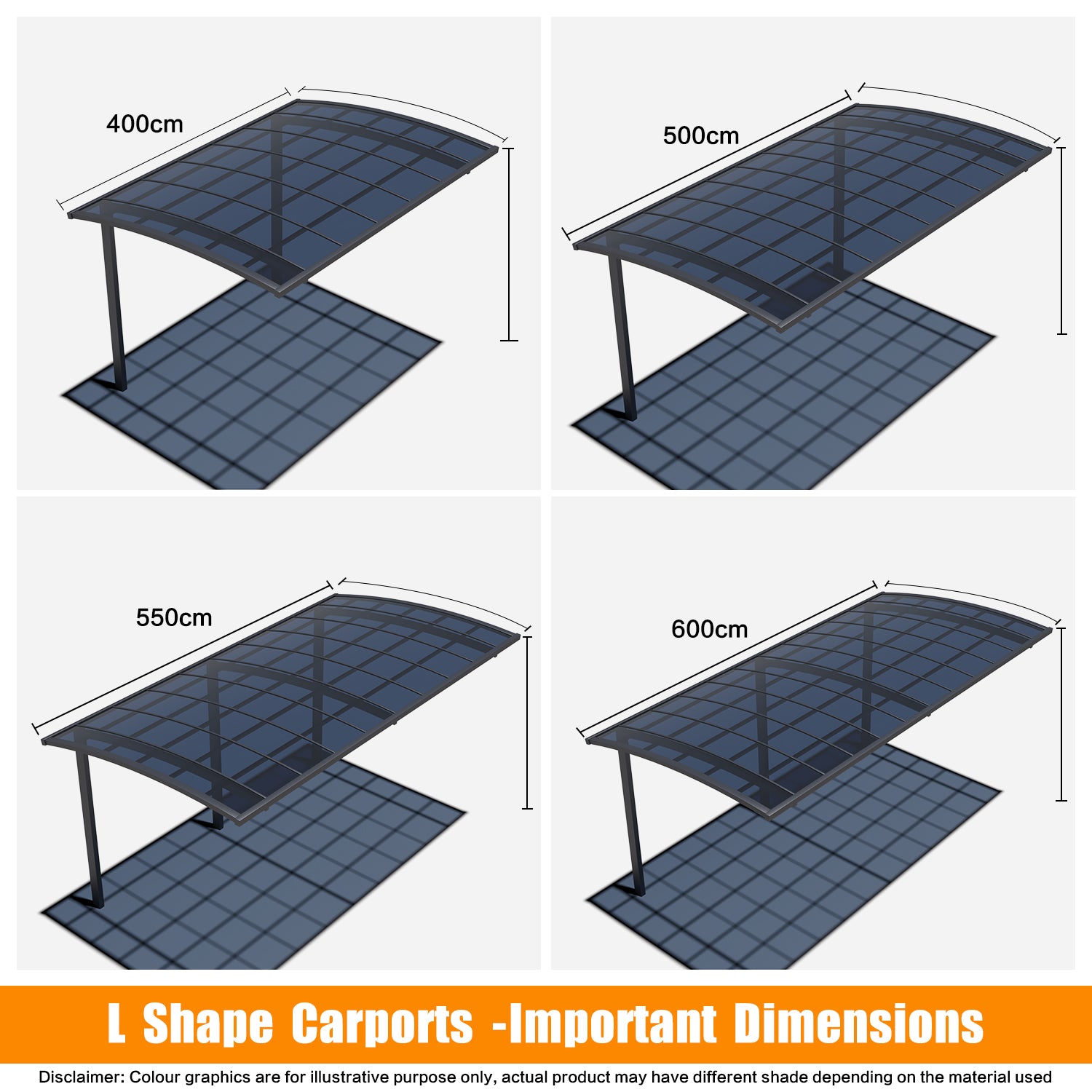 Dawninghomm Carport DIY Heavy Duty Metal Canopy Multi-Use Shelter with Aluminum Arch-Roof Solid Polycarbonate Panel for Cars, Boats EV Chargers UV Rain Protection