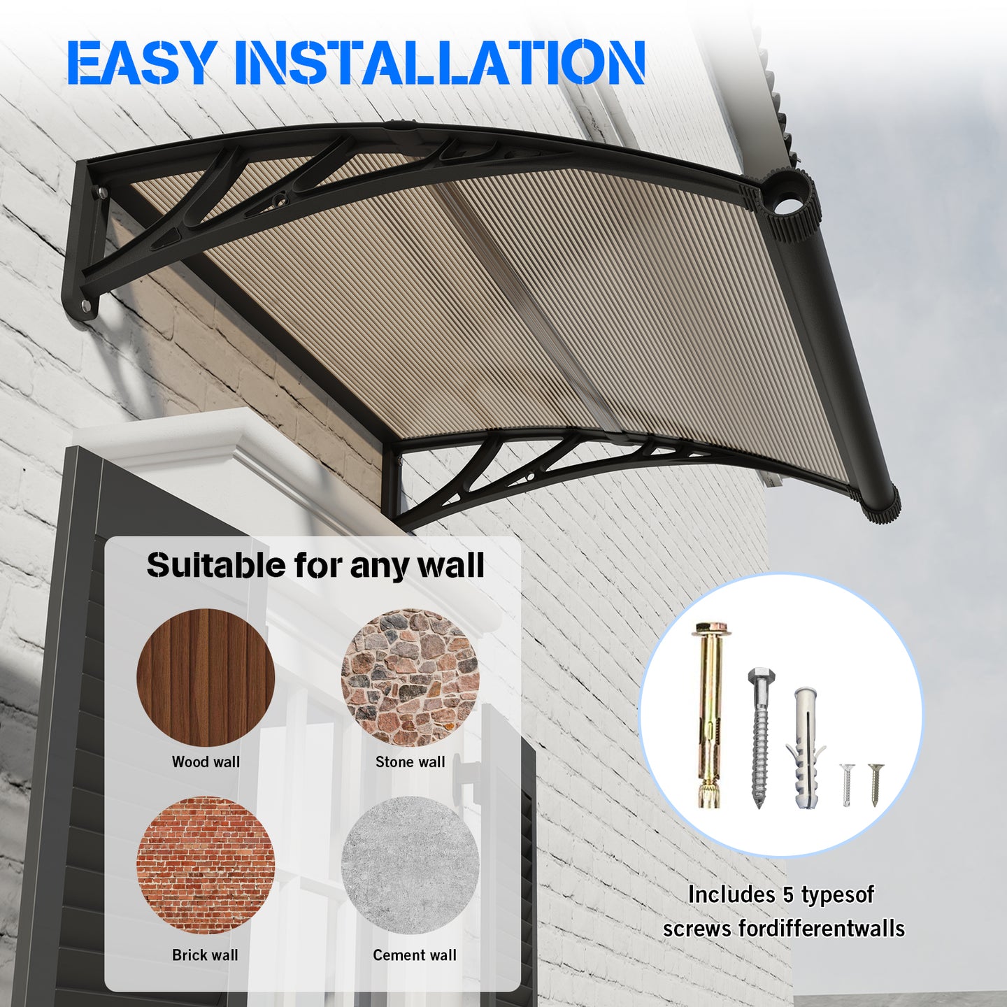 Grande pia janela porta toldo cobertura de policarbonato 32x120 polegadas 80x300cm, design elegante de pia de drenagem