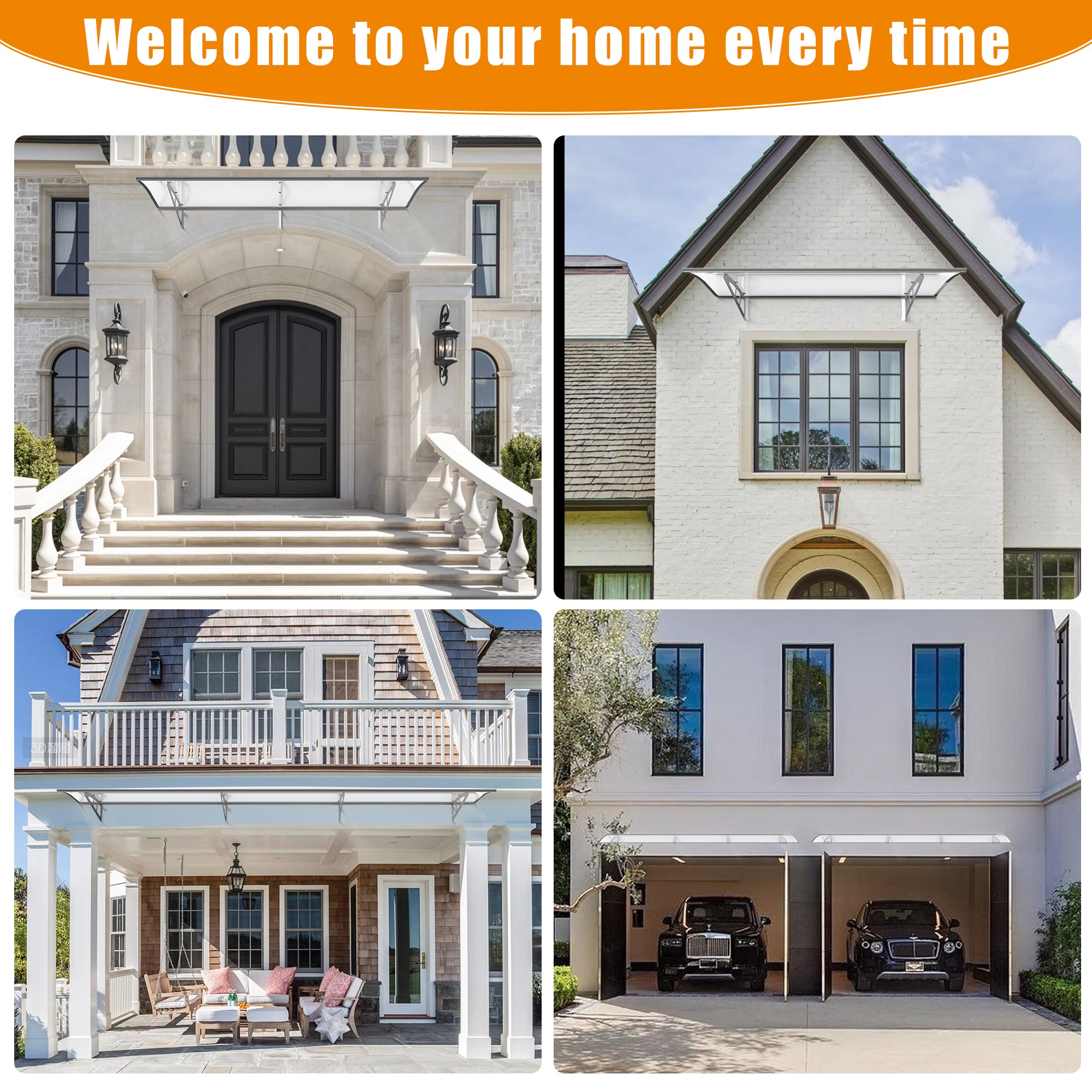 Toldos de metal GUANSU-CN Toldos de policarbonato de cristal de qualidade premium para portas/janelas Canopy Suportes prateados