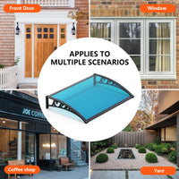 Dawninghome Polycarbonate Window Awning – DIY UV & Rain Shield for Porch and Entry(Black Bracket Blue Board)