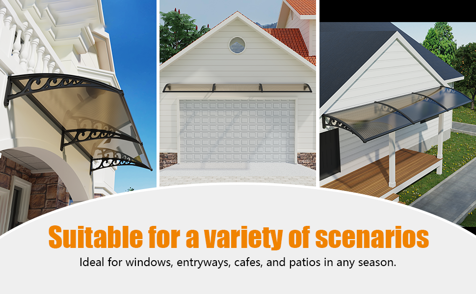 Window Awning Outdoor Door Canopy ABS Bracket Brown Polycarbonate Panel 48*60 IN