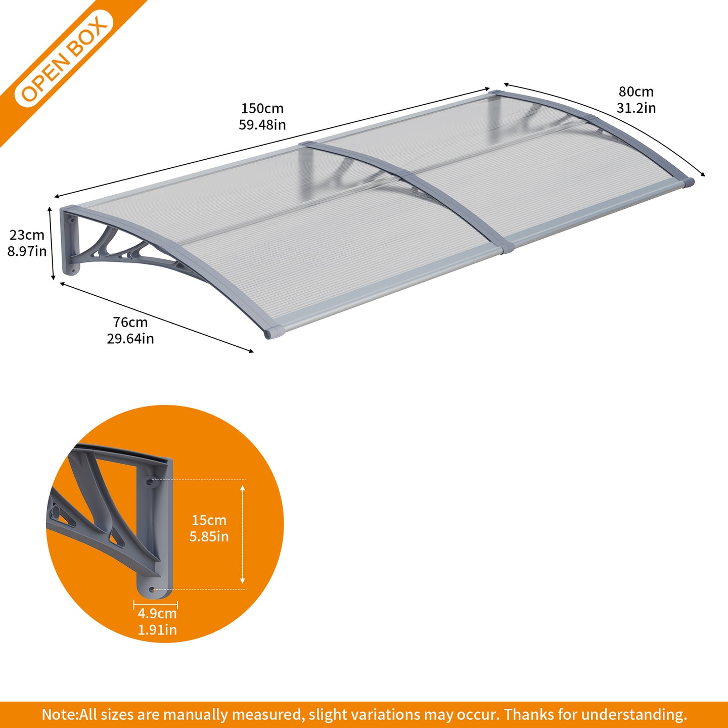 GUANSU-CN Toldo para porta de janela, toldo para porta de entrada de policarbonato UPF 50+, toldo para janela externa, toldo para porta da frente, folha oca
