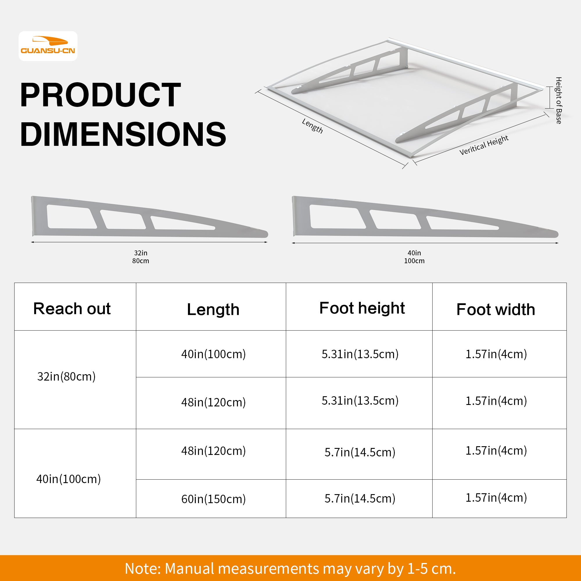 Toldos de metal GUANSU-CN Toldos de policarbonato de cristal de qualidade premium para portas/janelas Canopy Suportes prateados