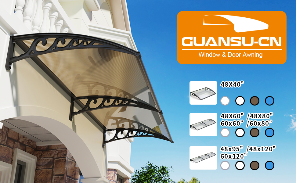 Window Awning Outdoor Door Canopy ABS Bracket Brown Polycarbonate Panel 48*60 IN