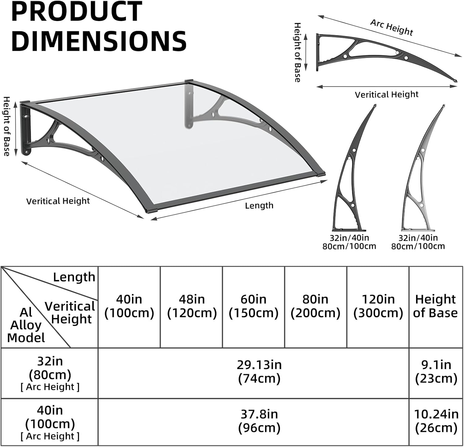 Dawning Home Aluminum Alloy Window Awning Door Canopy Polycarbonate Solid Sheet Patio Cover,UPF 50+ Snow, UV, Rain, Sun Shutter MS04