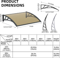 DawningHome Window Awning Door Canopy Polycarbonate Solid Sheet Patio Cover with Plastic Bracket Aluminum Fixing Bars for Sun Shutter, UV, Rain, Snow Protection MS03