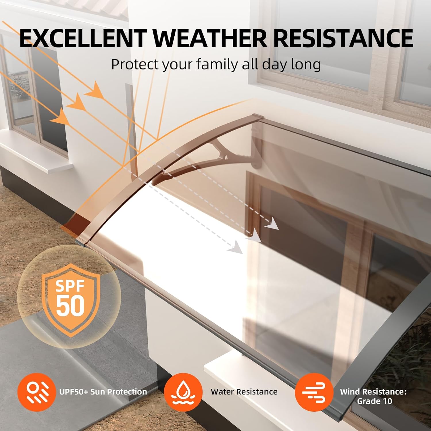 Dawning Home Aluminum Alloy Window Awning Door Canopy Polycarbonate Solid Sheet Patio Cover,UPF 50+ Snow, UV, Rain, Sun Shutter MS04