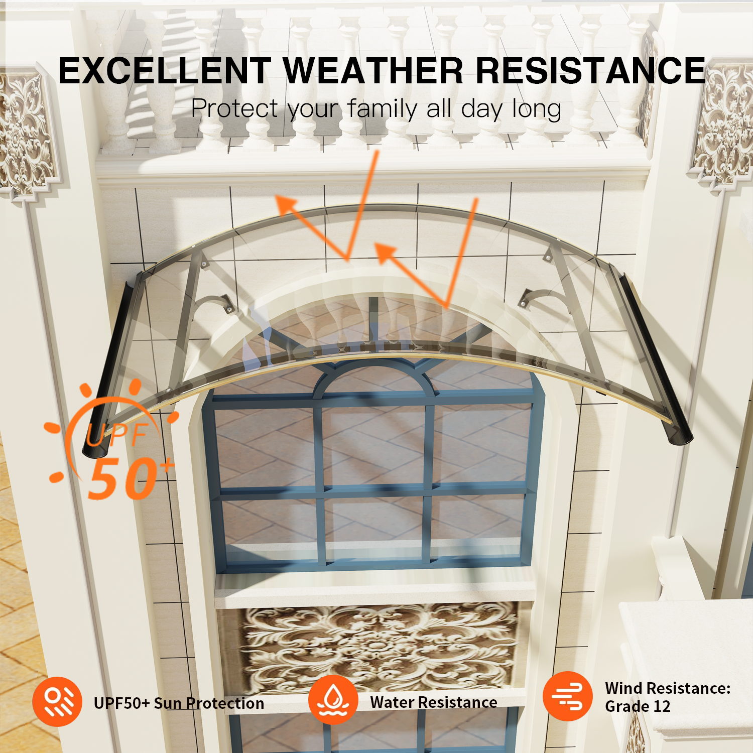 Toldos de arco redondo GUANSU-CN com suportes de liga de alumínio para decoração de porta, pátio e casa