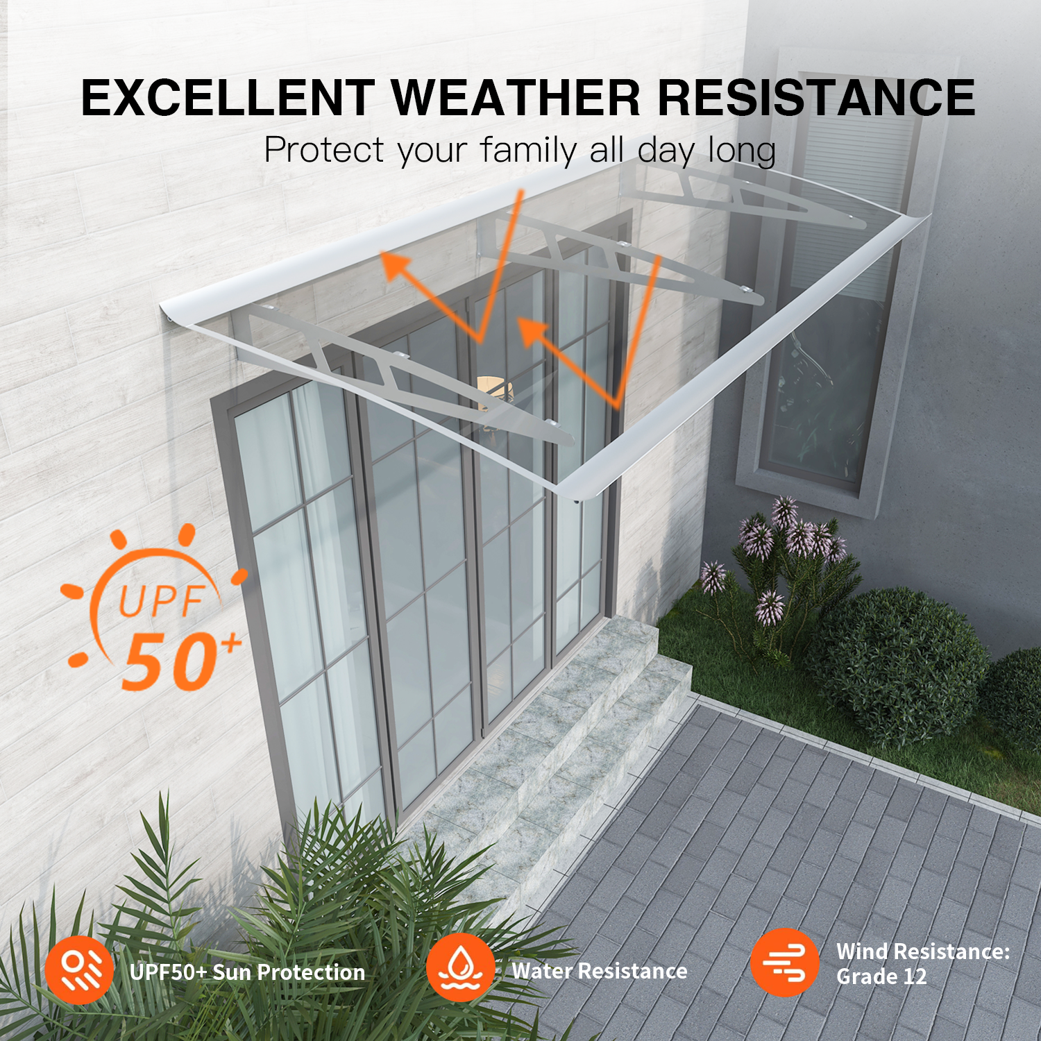 Toldos de metal GUANSU-CN Toldos de policarbonato de cristal de qualidade premium para portas/janelas Canopy Suportes prateados