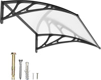 DawningHome Window Awning Door Canopy Polycarbonate Solid Sheet Patio Cover with Plastic Bracket Aluminum Fixing Bars for Sun Shutter, UV, Rain, Snow Protection MS03