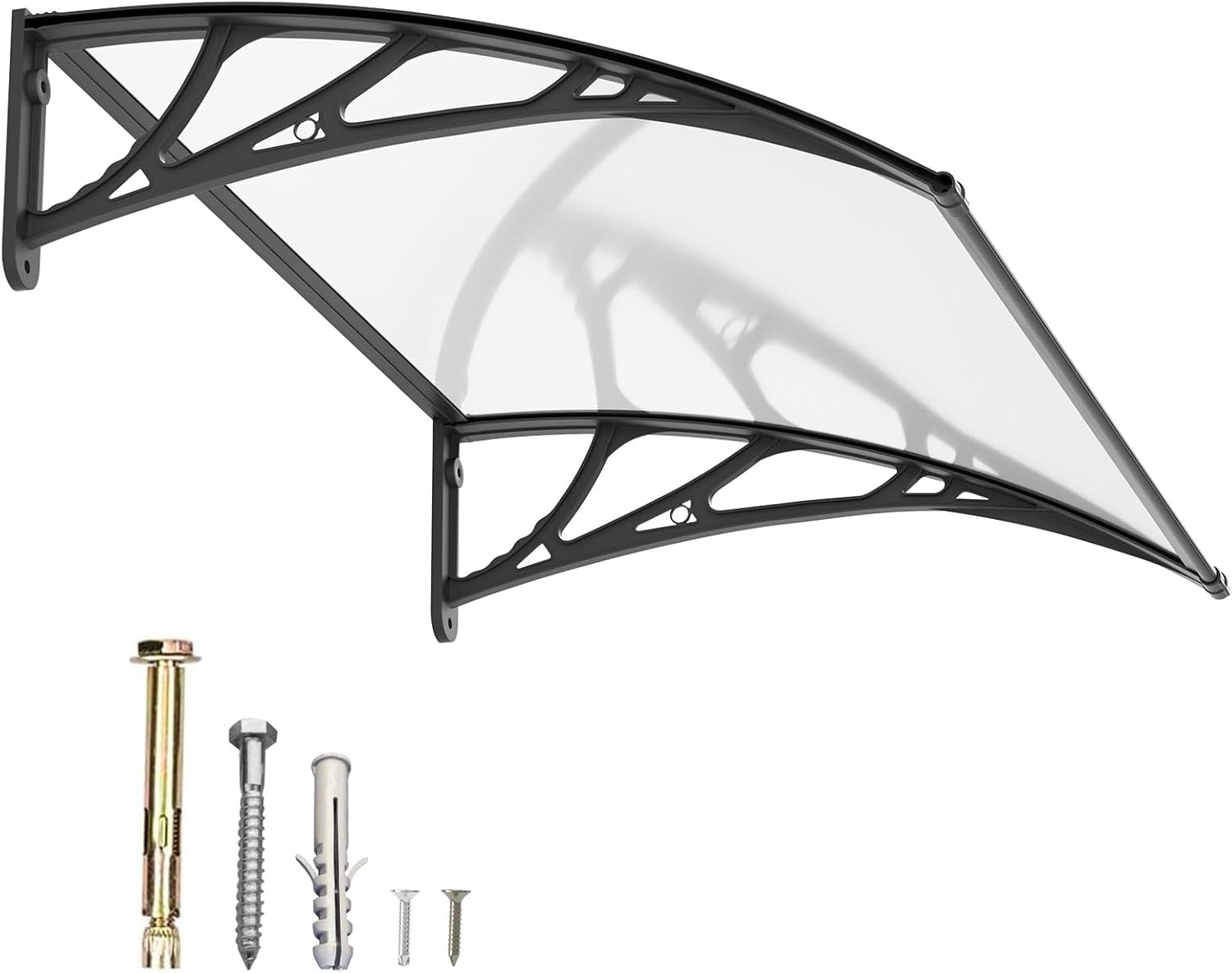 DawningHome Window Awning Door Canopy Polycarbonate Solid Sheet Patio Cover with Plastic Bracket Aluminum Fixing Bars for Sun Shutter, UV, Rain, Snow Protection MS03