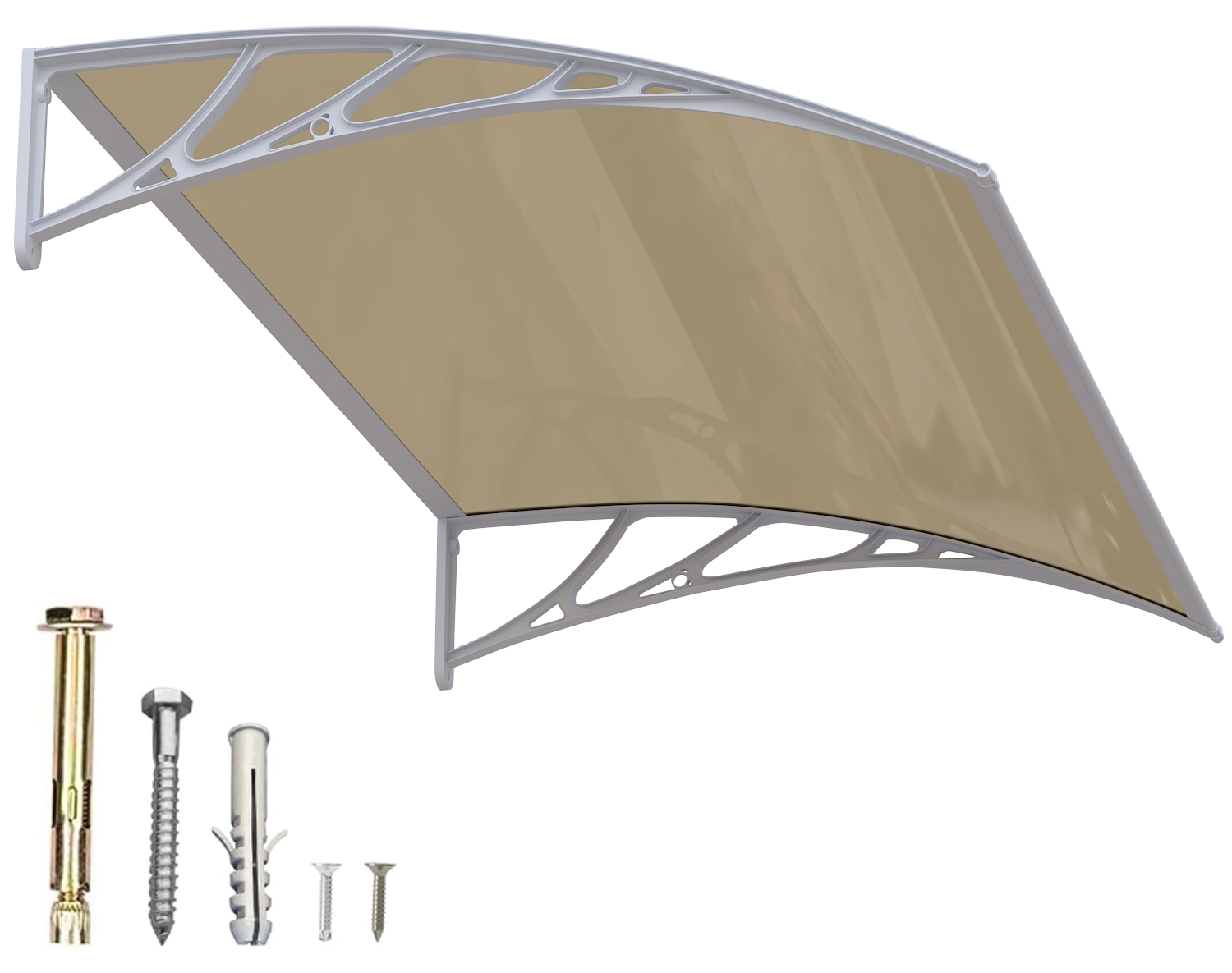 DawningHome Window Awning Door Canopy Polycarbonate Solid Sheet Patio Cover with Plastic Bracket Aluminum Fixing Bars for Sun Shutter, UV, Rain, Snow Protection MS03