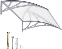 DawningHome Window Awning Door Canopy Polycarbonate Solid Sheet Patio Cover with Plastic Bracket Aluminum Fixing Bars for Sun Shutter, UV, Rain, Snow Protection MS03