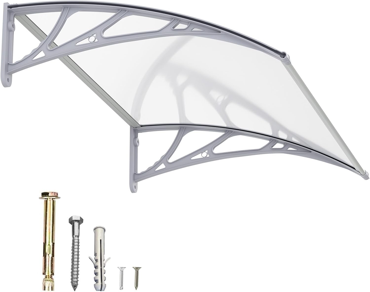 DawningHome Window Awning Door Canopy Polycarbonate Solid Sheet Patio Cover with Plastic Bracket Aluminum Fixing Bars for Sun Shutter, UV, Rain, Snow Protection MS03