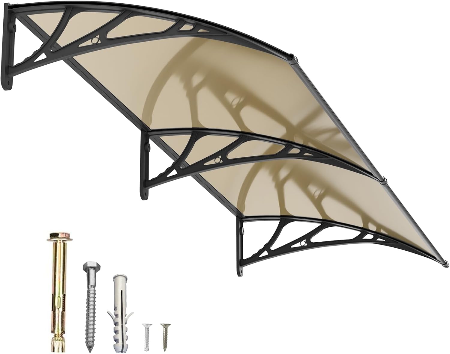 DawningHome Window Awning Door Canopy Polycarbonate Solid Sheet Patio Cover with Plastic Bracket Aluminum Fixing Bars for Sun Shutter, UV, Rain, Snow Protection MS03