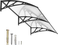 DawningHome Window Awning Door Canopy Polycarbonate Solid Sheet Patio Cover with Plastic Bracket Aluminum Fixing Bars for Sun Shutter, UV, Rain, Snow Protection MS03