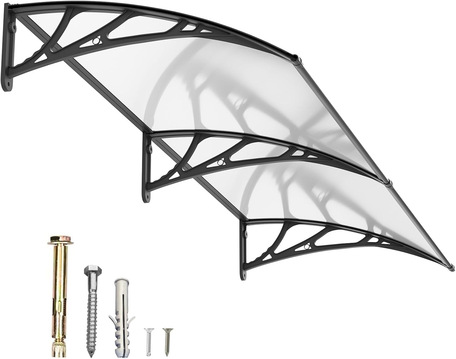 DawningHome Window Awning Door Canopy Polycarbonate Solid Sheet Patio Cover with Plastic Bracket Aluminum Fixing Bars for Sun Shutter, UV, Rain, Snow Protection MS03