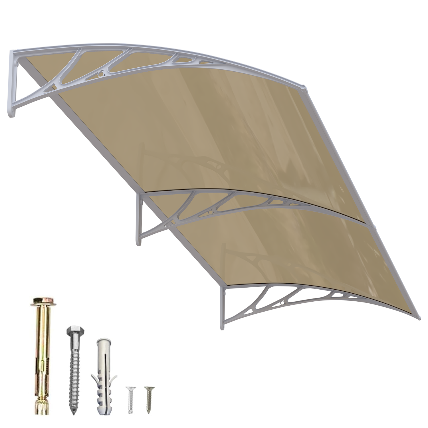 DawningHome Window Awning Door Canopy Polycarbonate Solid Sheet Patio Cover with Plastic Bracket Aluminum Fixing Bars for Sun Shutter, UV, Rain, Snow Protection MS03