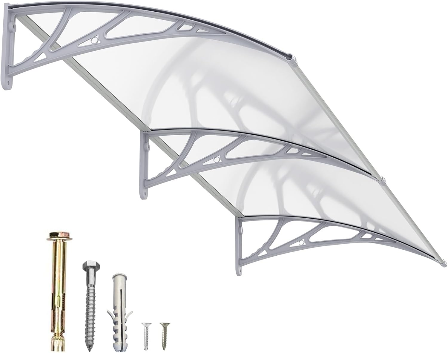 DawningHome Window Awning Door Canopy Polycarbonate Solid Sheet Patio Cover with Plastic Bracket Aluminum Fixing Bars for Sun Shutter, UV, Rain, Snow Protection MS03