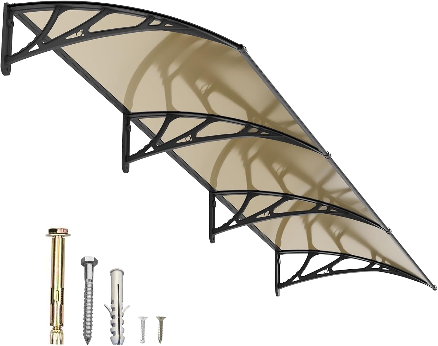 DawningHome Window Awning Door Canopy Polycarbonate Solid Sheet Patio Cover with Plastic Bracket Aluminum Fixing Bars for Sun Shutter, UV, Rain, Snow Protection MS03