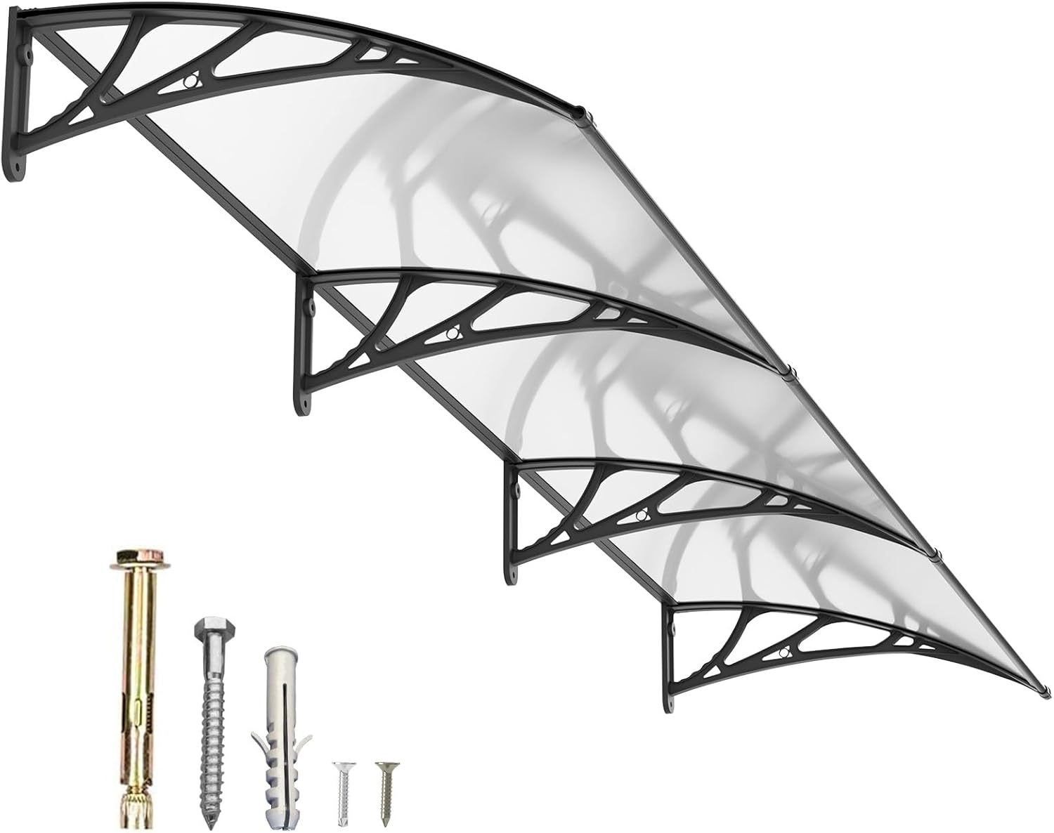 DawningHome Window Awning Door Canopy Polycarbonate Solid Sheet Patio Cover with Plastic Bracket Aluminum Fixing Bars for Sun Shutter, UV, Rain, Snow Protection MS03