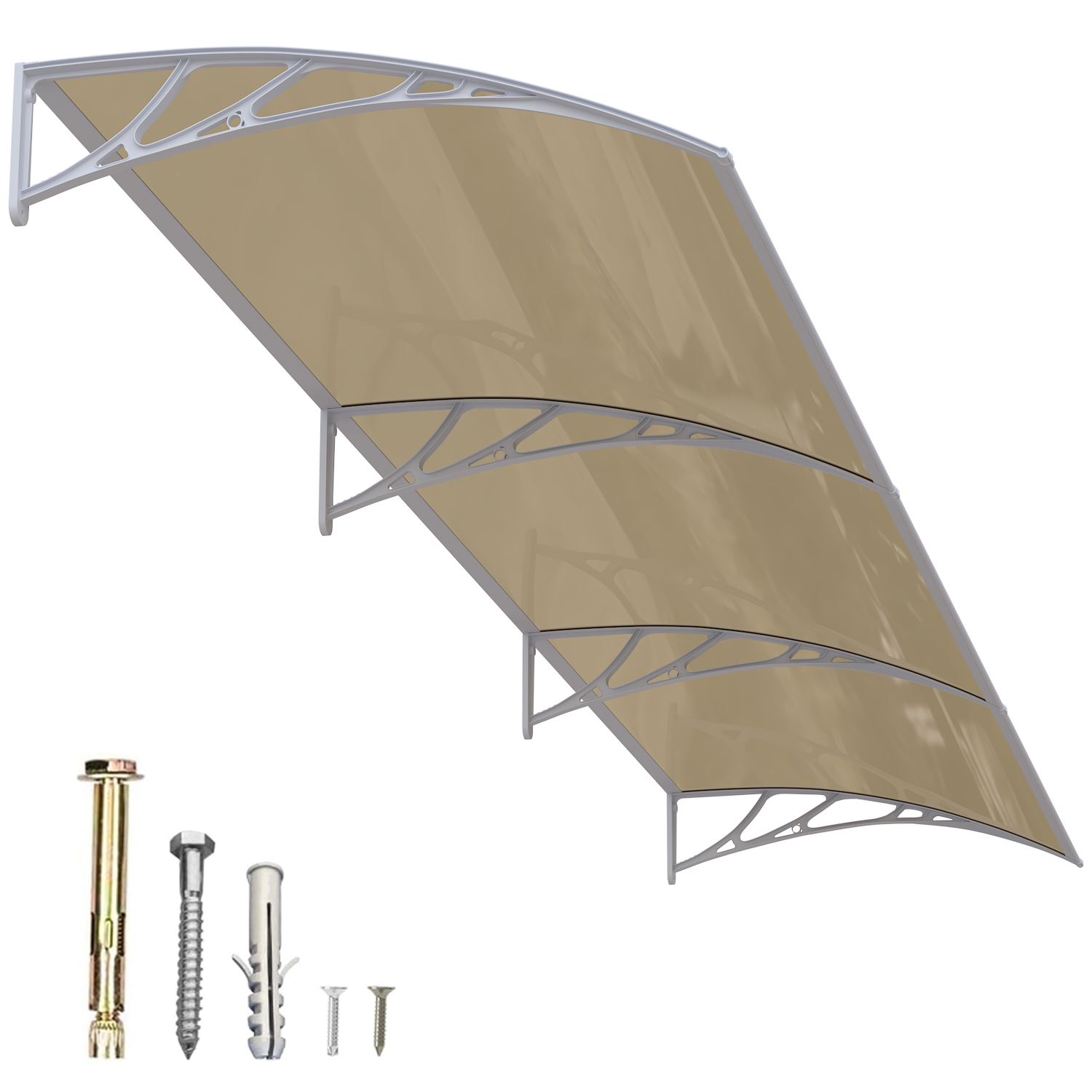 DawningHome Window Awning Door Canopy Polycarbonate Solid Sheet Patio Cover with Plastic Bracket Aluminum Fixing Bars for Sun Shutter, UV, Rain, Snow Protection MS03