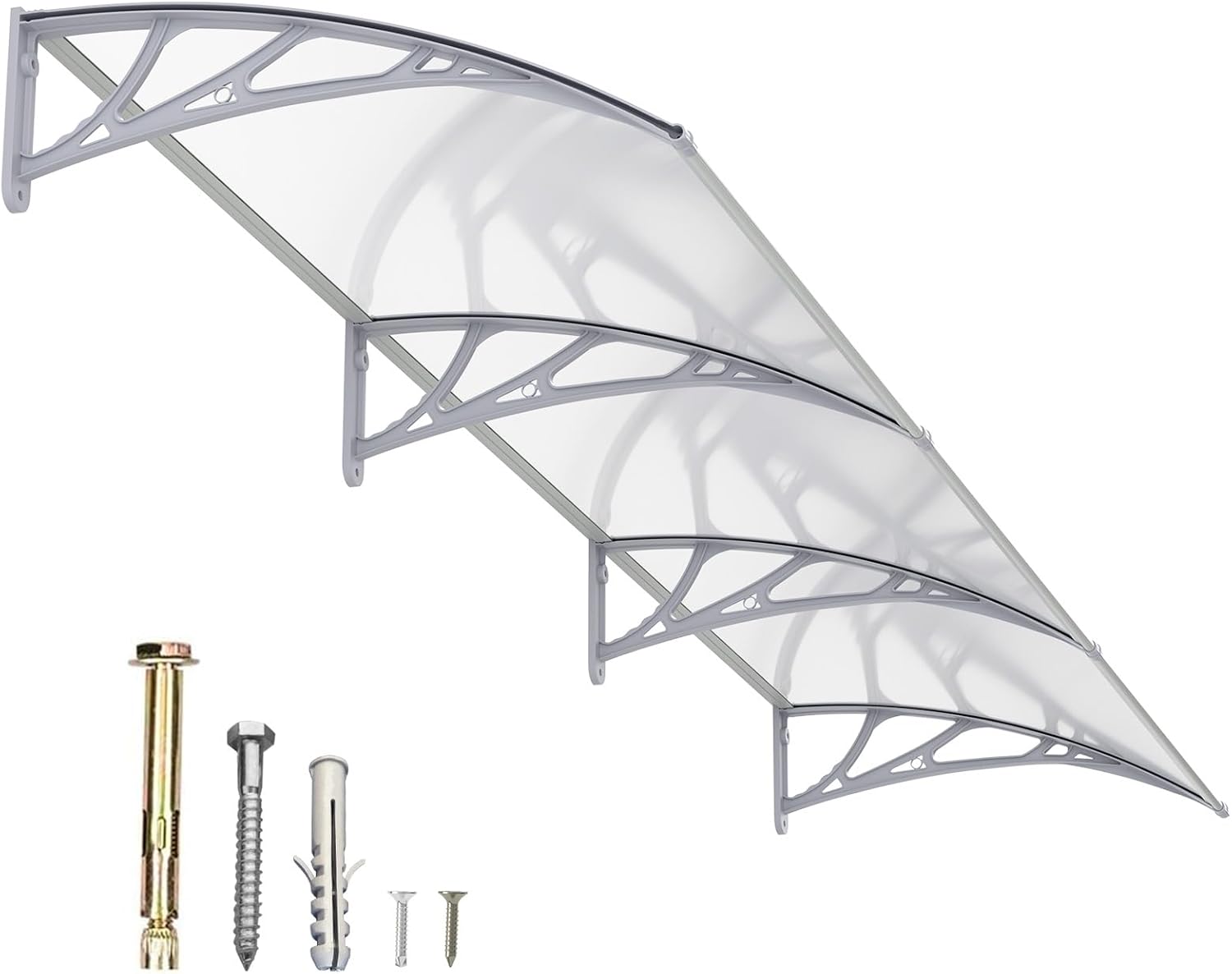 DawningHome Window Awning Door Canopy Polycarbonate Solid Sheet Patio Cover with Plastic Bracket Aluminum Fixing Bars for Sun Shutter, UV, Rain, Snow Protection MS03