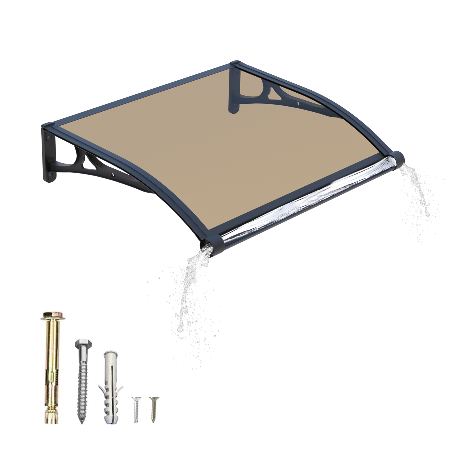 GUANSU-CN Vindusmarkise og dørtak med førsteklasses aluminiumsrenne - Vanntett polykarbonatdeksel med UV-beskyttelse 32X48IN(80X120CM)