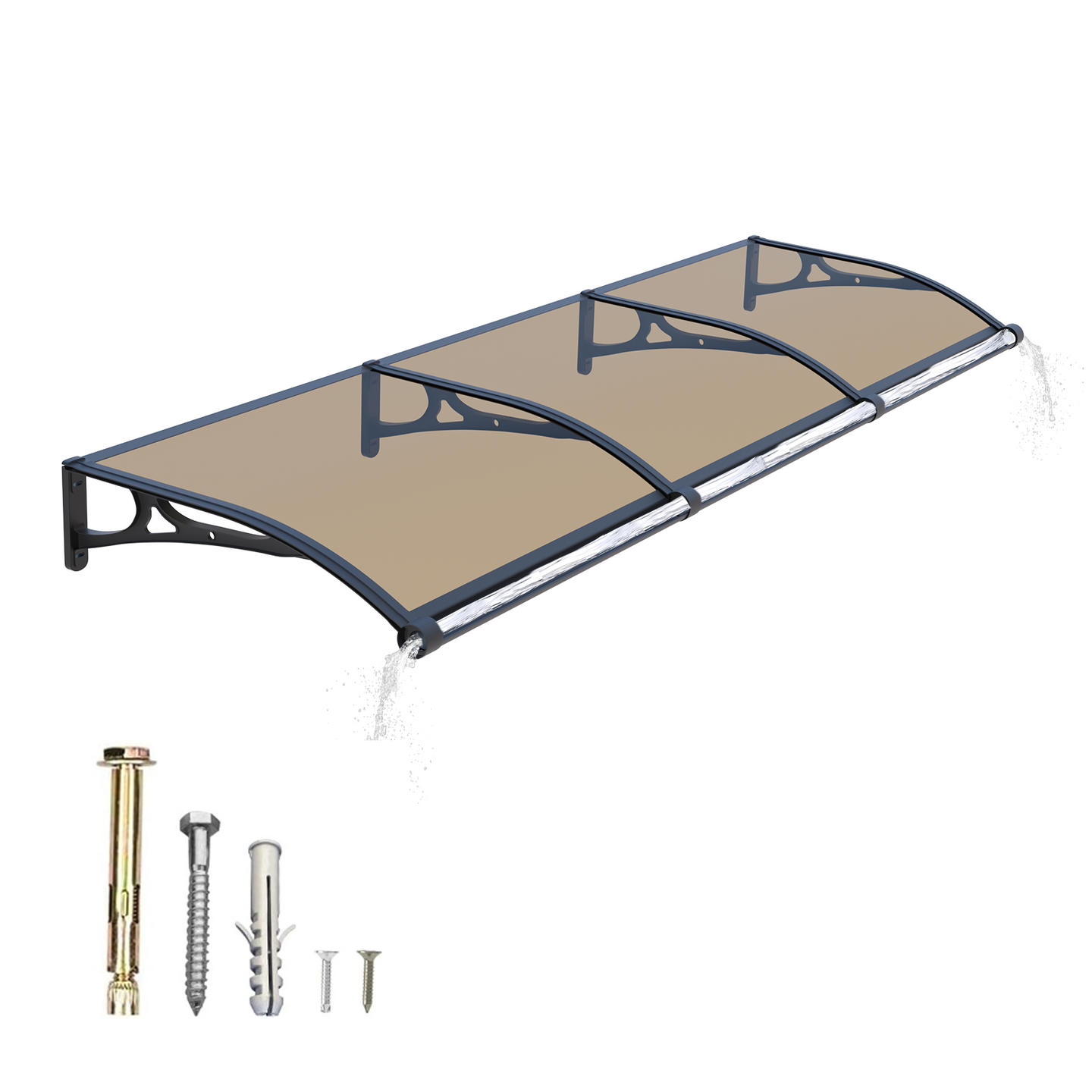 GUANSU-CN Luifel voor ramen en deuren met hoogwaardige aluminium goot - Waterdichte polycarbonaathoes met UV-bescherming 40X120IN (100X300CM)