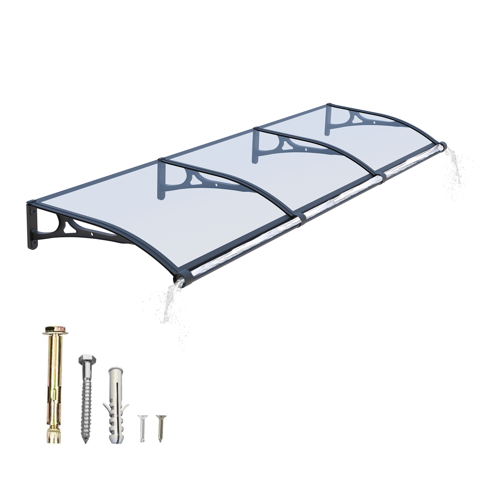 GUANSU-CN Luifel voor ramen en deuren met hoogwaardige aluminium goot - Waterdichte polycarbonaathoes met UV-bescherming 40X120IN (100X300CM)