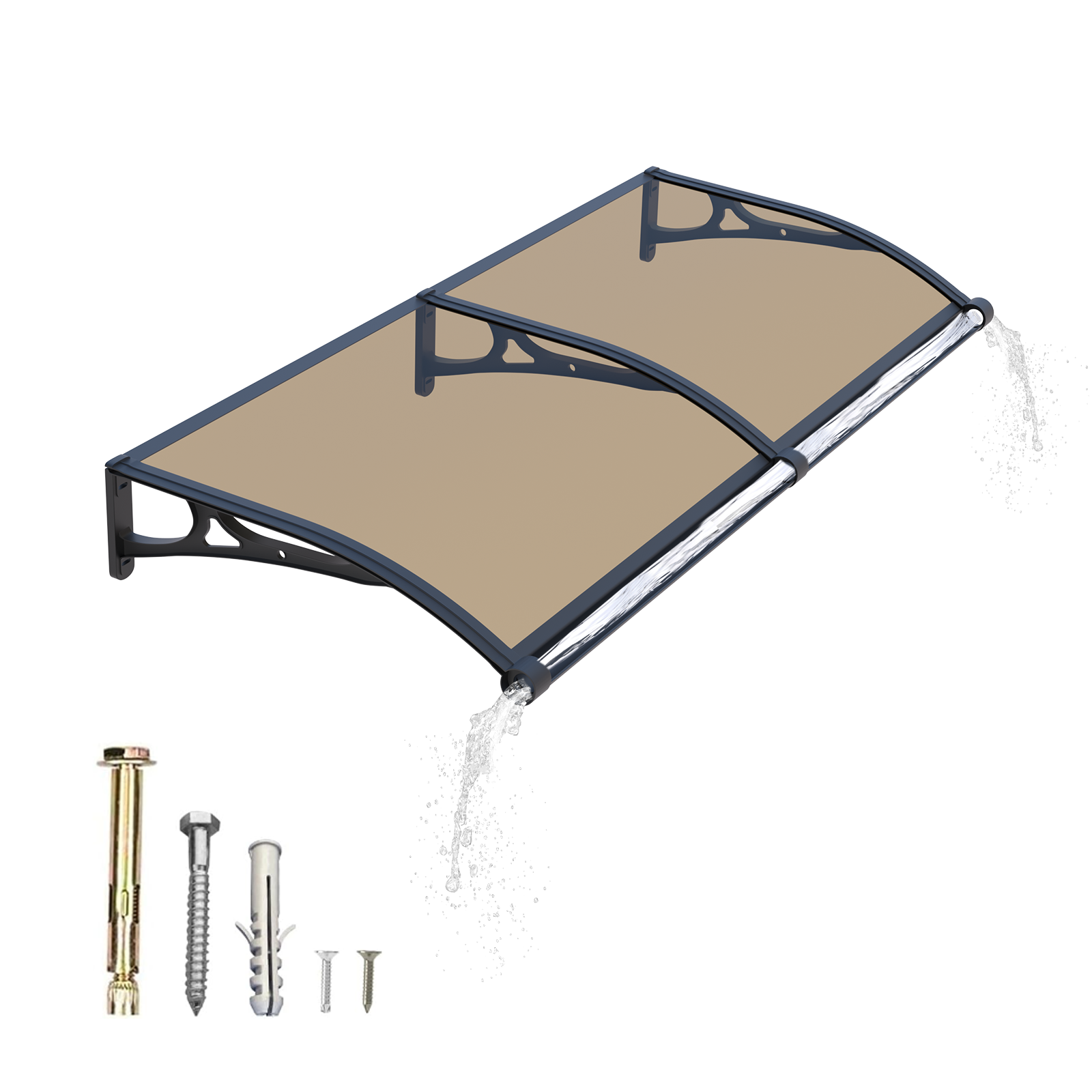 Dawning Home 40x60in Window Awning – UV Protected Polycarbonate Waterproof Door Canopy with Aluminum Gutter