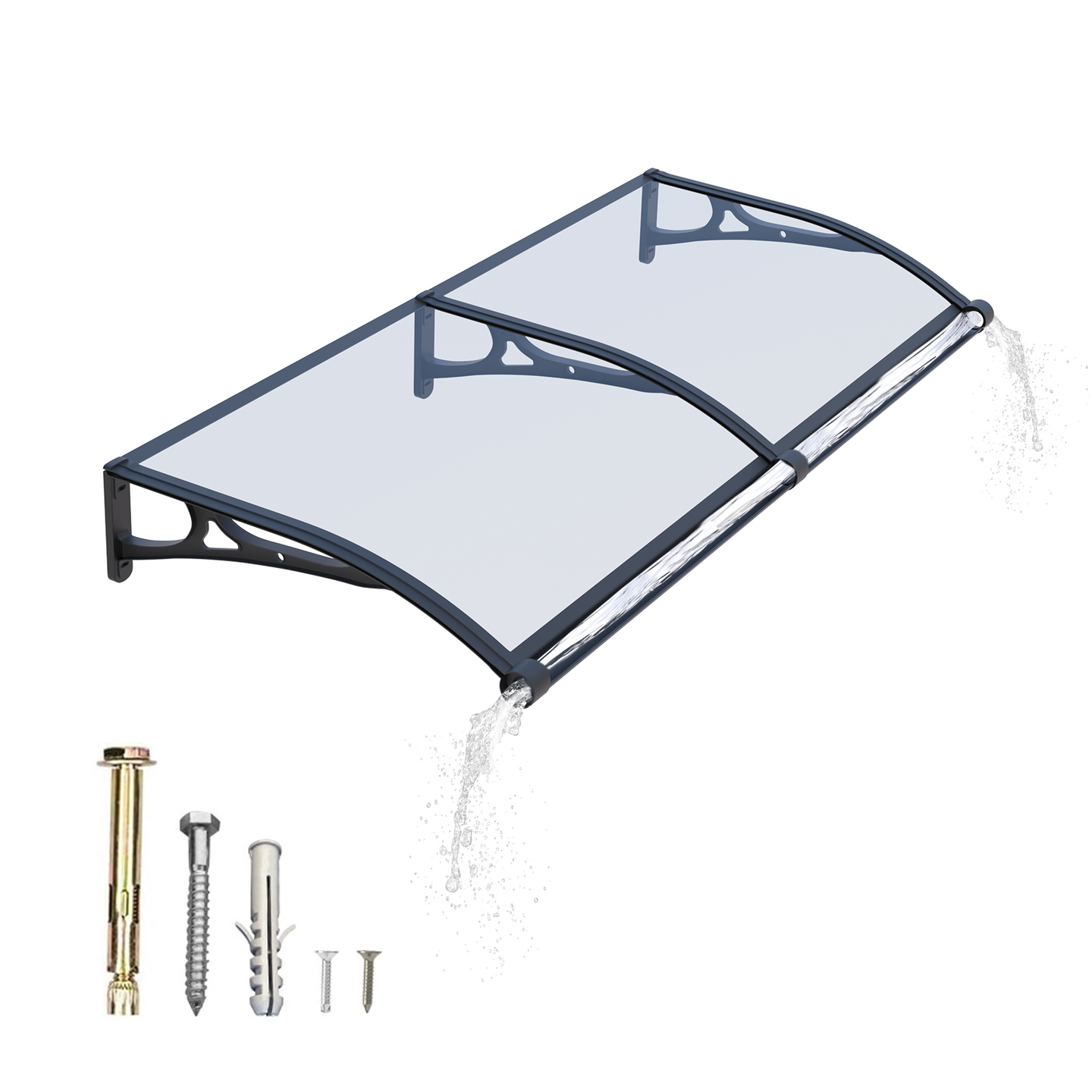 GUANSU-CN Luifel voor ramen en deuren met hoogwaardige aluminium goot - Waterdichte polycarbonaathoes met UV-bescherming 40X60IN (100X150CM)